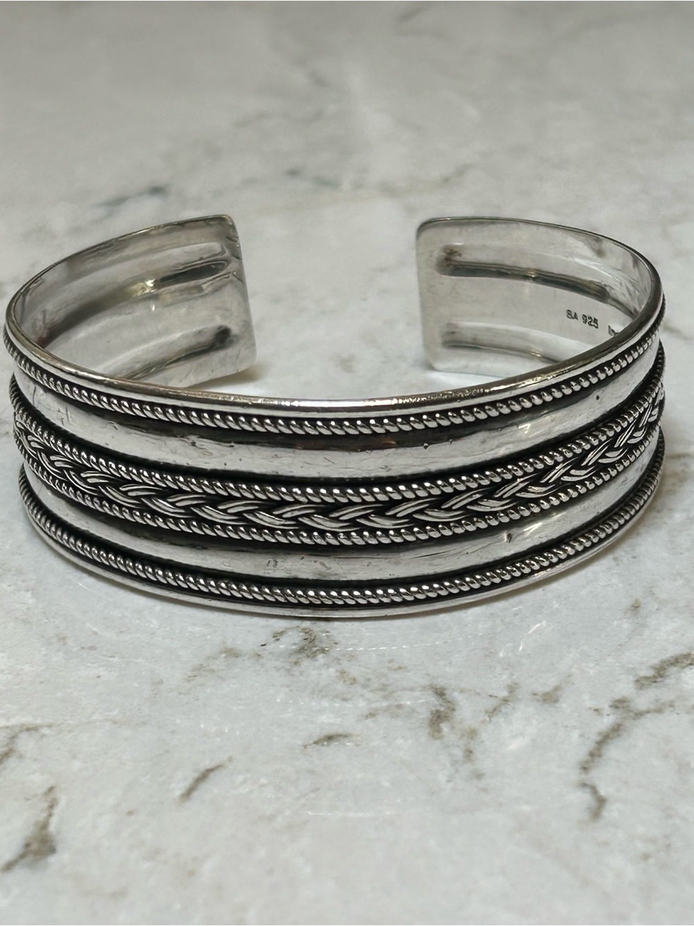 Vintage BA Suarti Indonesia Sterling Silver Braided Multi-Row Cuff Bracelet